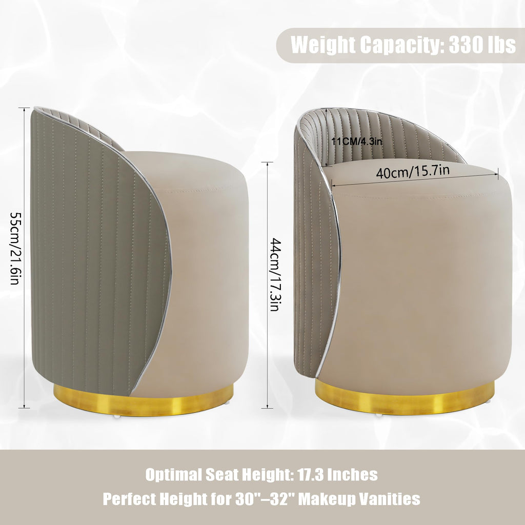 Vanity Chair with Back, Leather Vanity Stool - 360° Swivel Makeup Chair, No Assembly Upholstered Comfy Makeup Stool