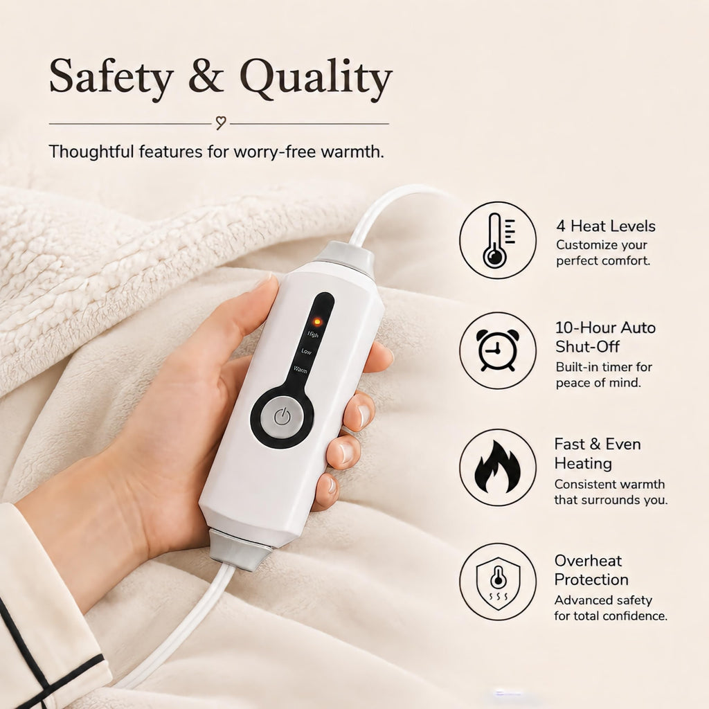 Electric Heated Blanket Queen Size 84"x90" - White