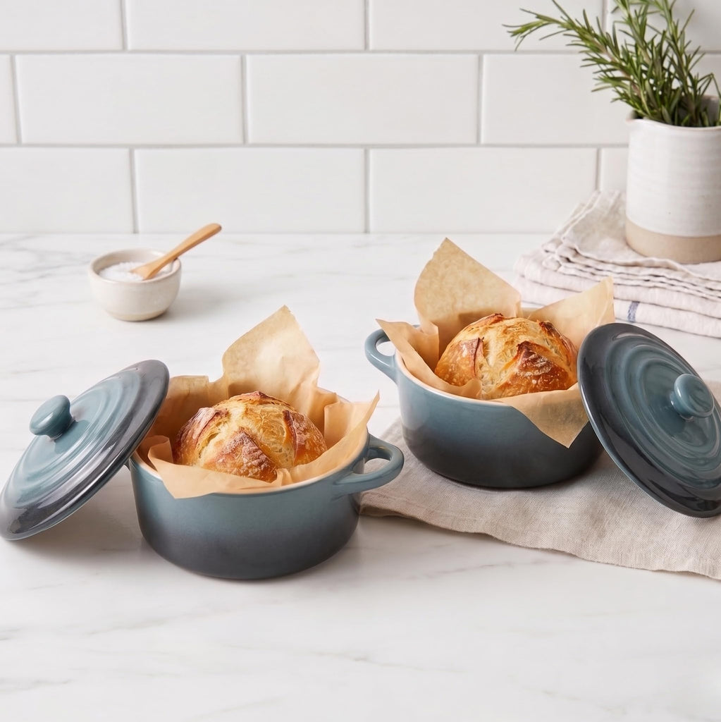 Mini Cocotte, Lids, Handles, Dutch Oven, Set of 4, 12 oz, Stone Ombre