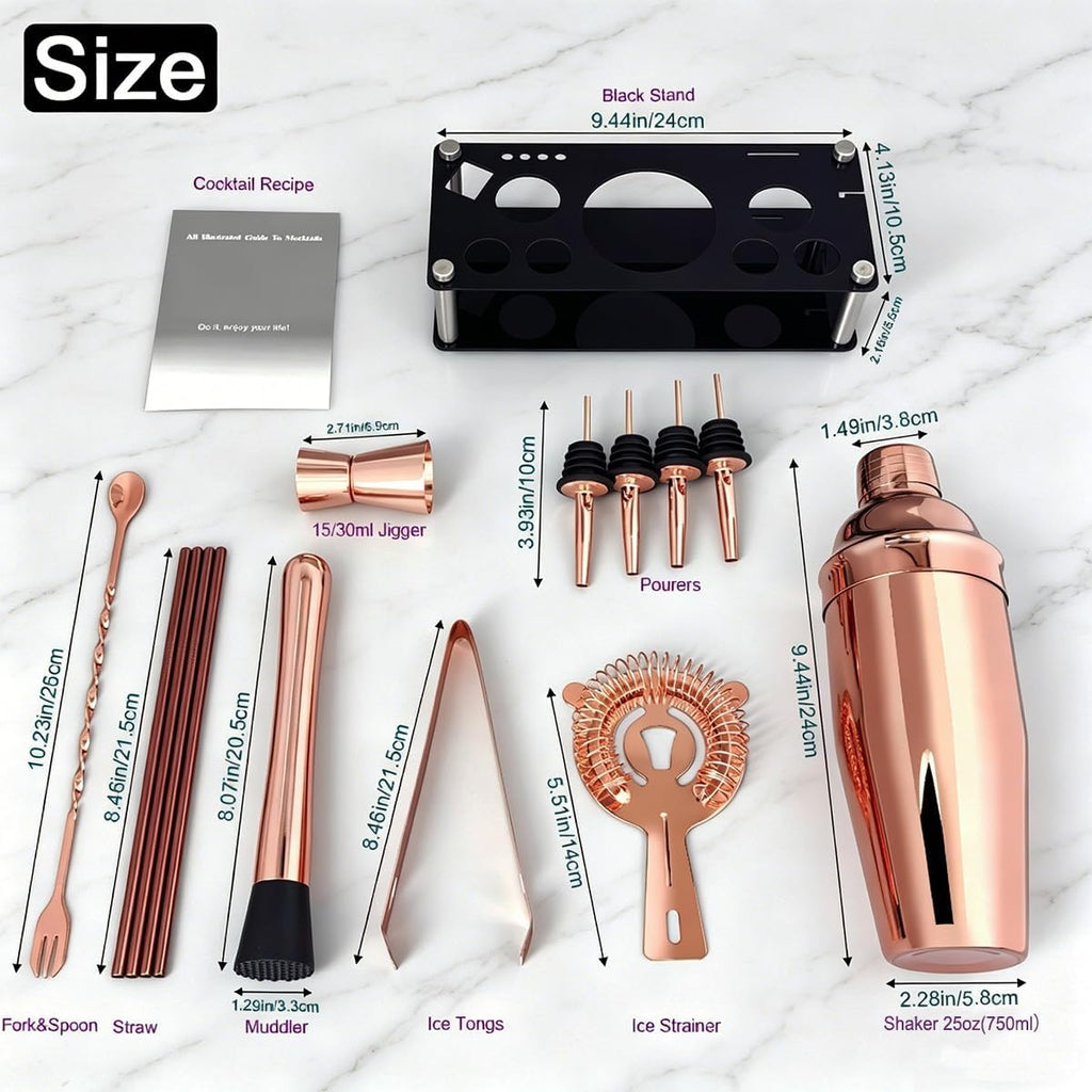 14-Piece Cocktail Shaker Set with Stand, Bartender Kit, 25oz Shakers, Bar Set Cocktail Shaker Set, Jigger - Set of 16