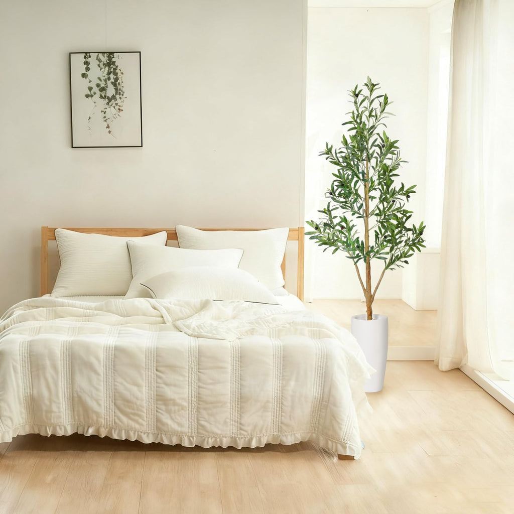Faux Olive Tree 6Ft Artificial Tree Indoor with Natural Wood Trunk