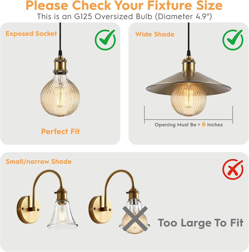 G125 LED Filament Bulb,4W Dimmable E26,2200K Amber Glass