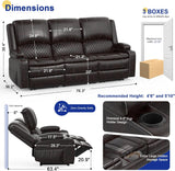 Recliner Sofa 3 Seater Sofa with Recliner, Home Theater Seating with Liftable Console & Removable Armrest