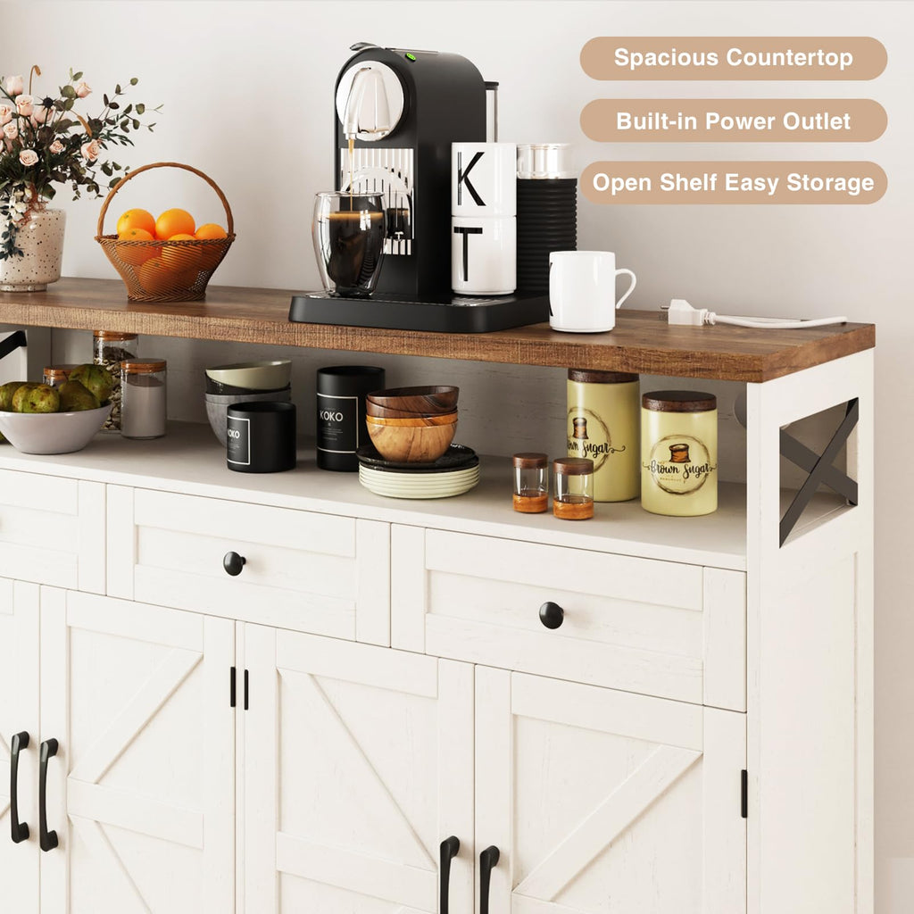 Farmhouse Buffet Cabinet with Drawers & Open Shelf, Sideboard