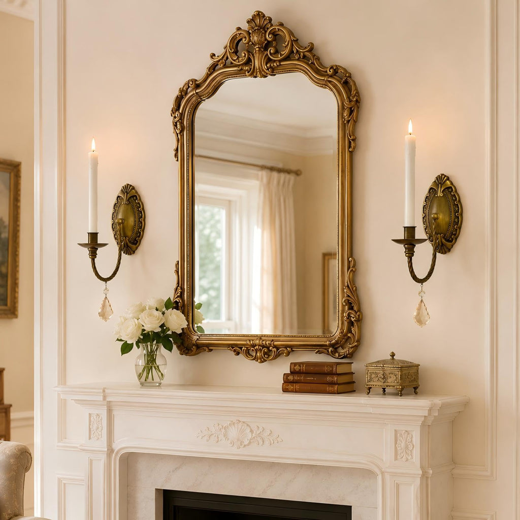 Vintage Wall Candle Sconces Set of 2, Antique Brass Victorian Wall Sconces