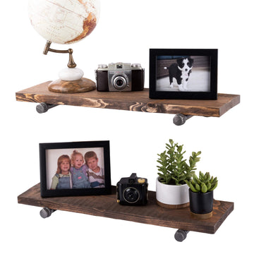 Industrial Pipe Wooden Shelves Restore by Premium Douglas Fir Wood Shelving 24 Inch Length Set of 2 Boards and 4