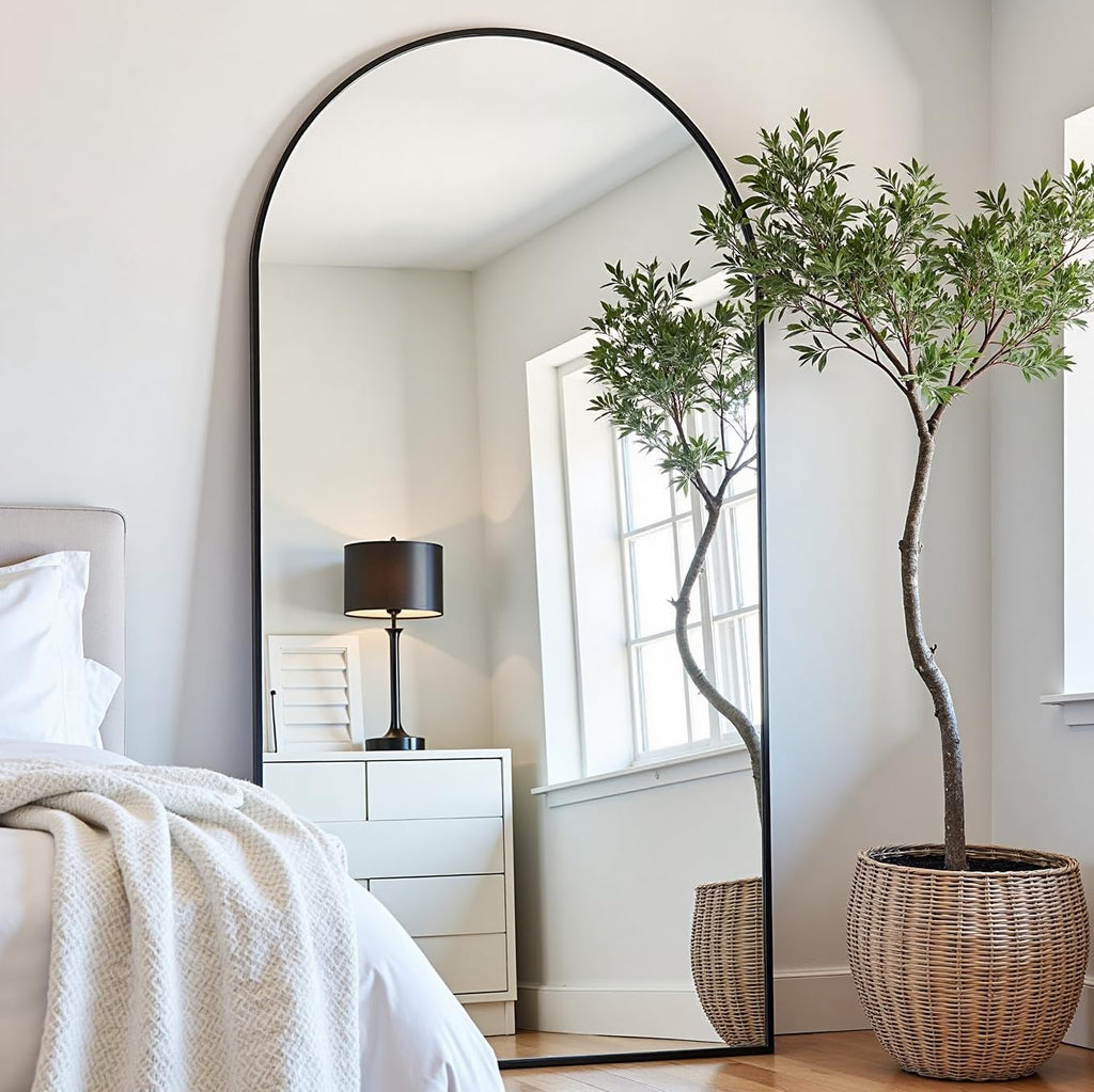 Arched Full Length Mirror, 76"x34" Free Standing Floor Mirror, Black