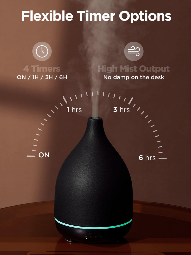 300ml Ceramic Essential Oil Diffuser, Diffusers, Black
