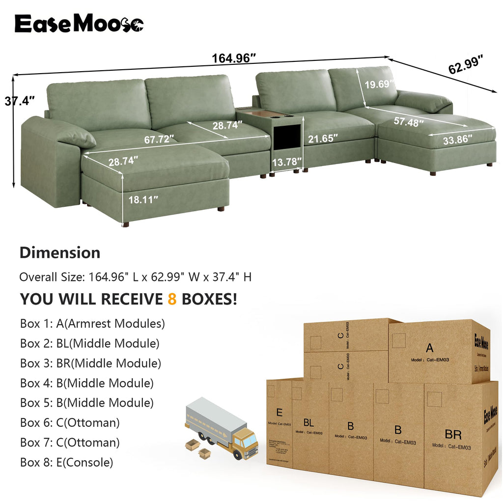 Modular Sectional Couch, U shaped Couch, Green
