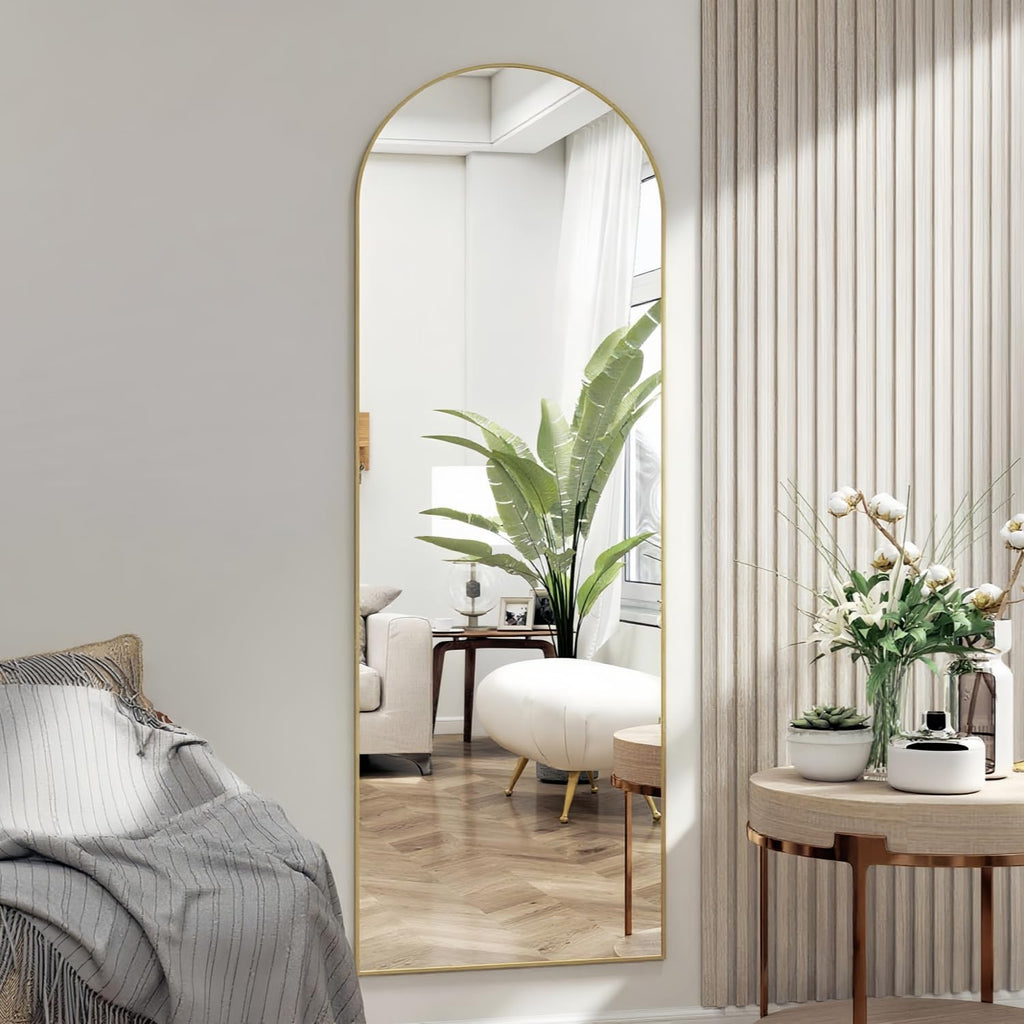 50"x 16" Door Mirror, Arched Full Length Mirror Over The Door, Gold