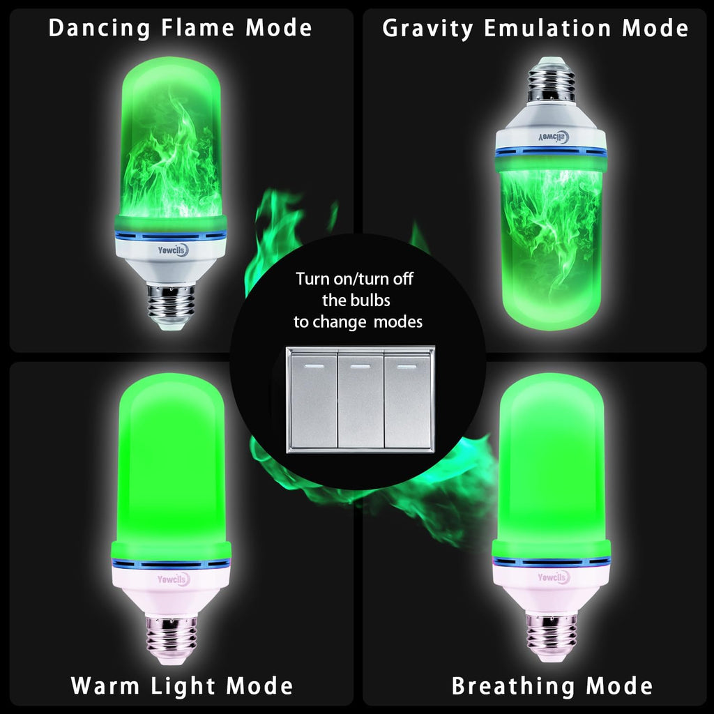 LED Flickering Effect Light Bulb, 4 Modes E26 Base Fire Light Bulbs with Gravity Sensor (Green - )