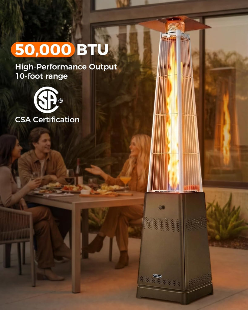 Pyramid Patio Heater, 50,000 BTU Outdoor Patio Heater, Propane Heater With Quartz Glass Tube & Wheels for Outdoor