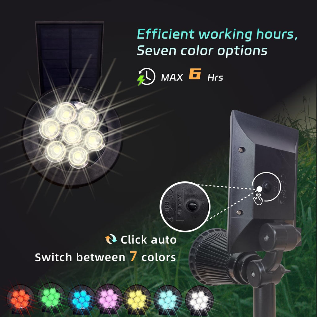 Solar Spot Lights Outdoor Color Changing, 8 Lighting Modes 2-in-1 Solar Lights Outdoor Waterproof, Auto On/Off