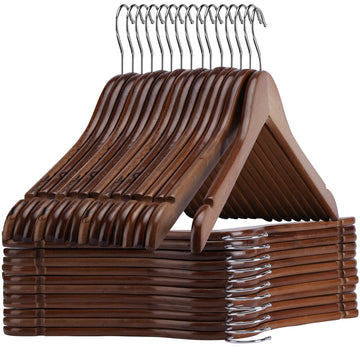 Wooden Hangers 20 Pack - Sturdy Walnut Hangers for Shirts, Coats & Dresses - Ideal for Laundry & Everyday Use