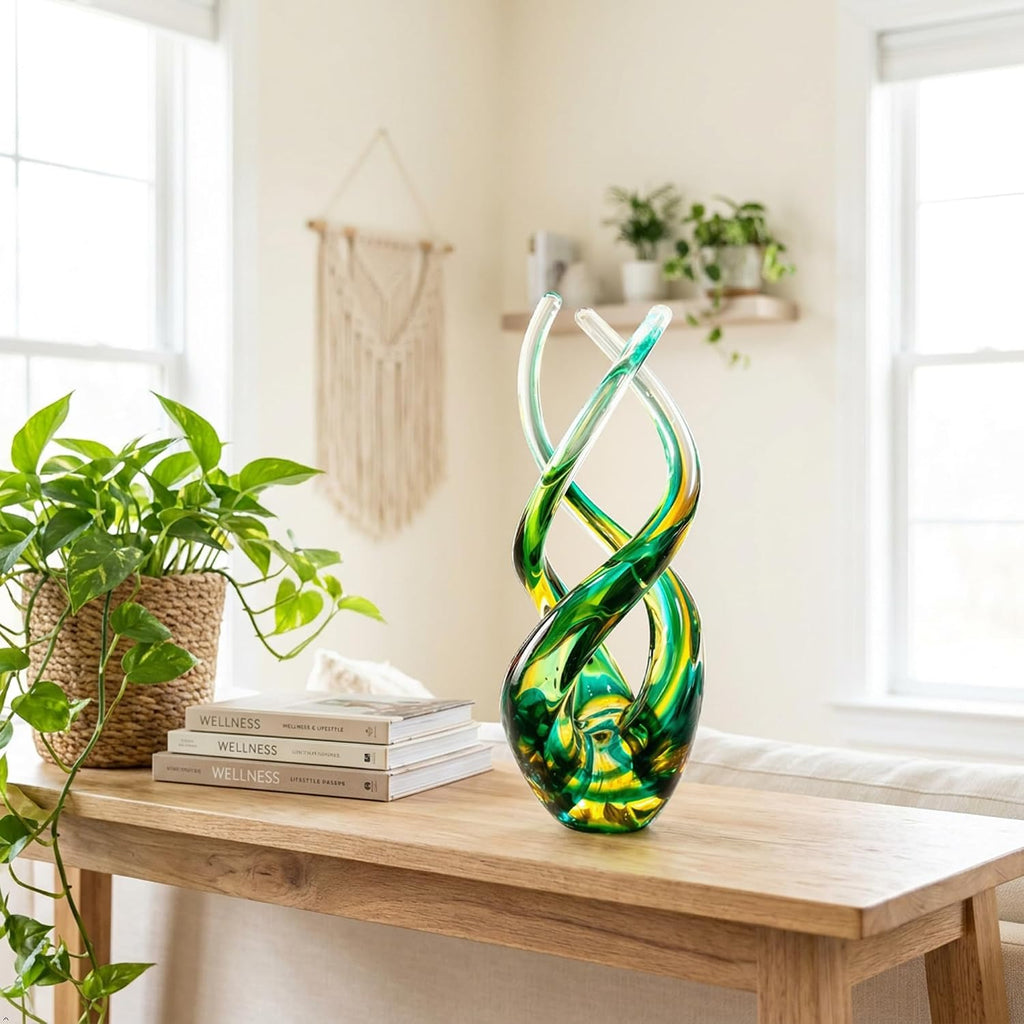 Hand Blown Glass Decor - Emerald Green Glass Sculpture - Aurora Collection Theme Spiral Kinetic Figurine, Light - Set of 199