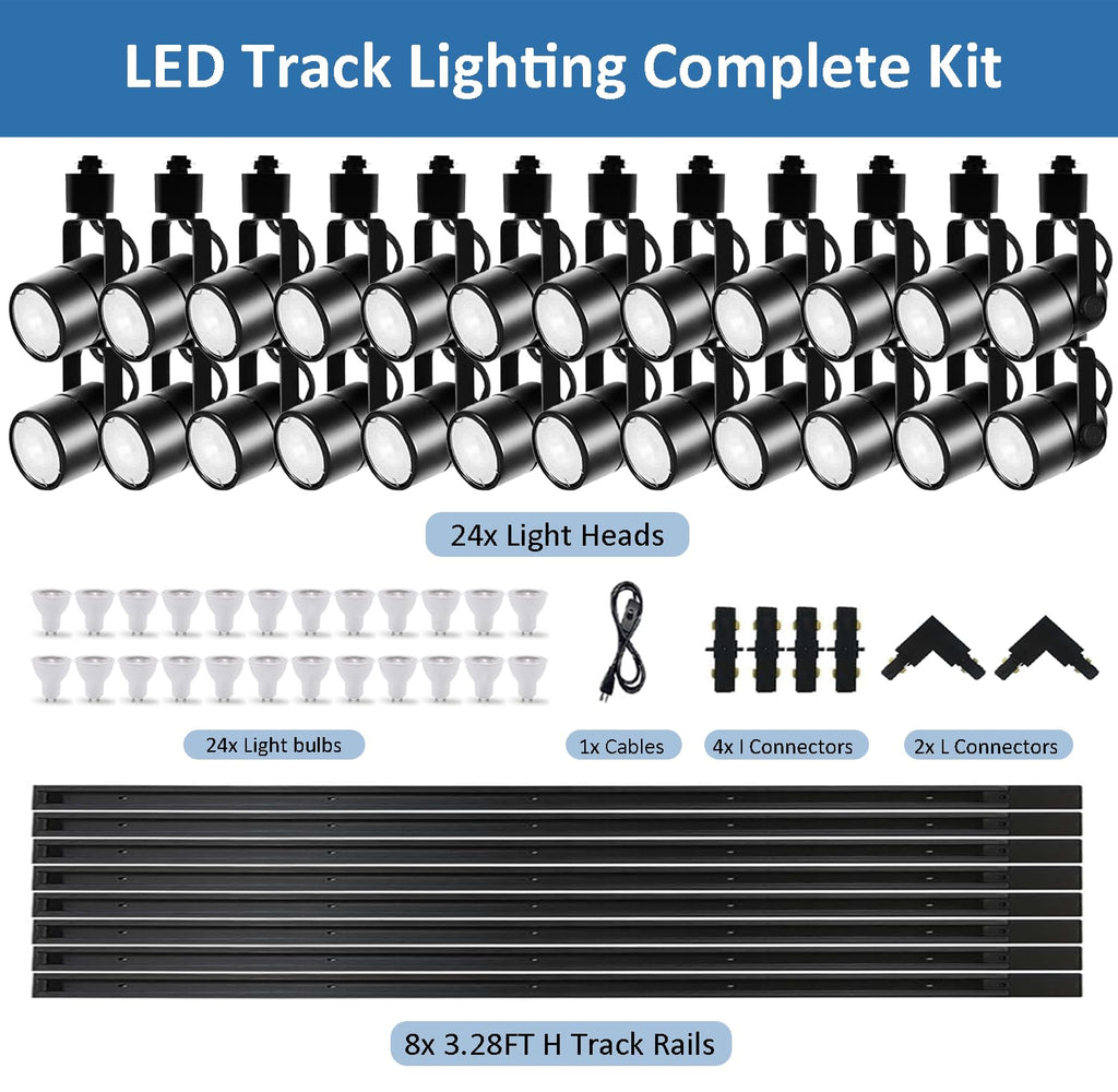 LED Track Lighting Complete Kit GU10 3000K Warm White Black