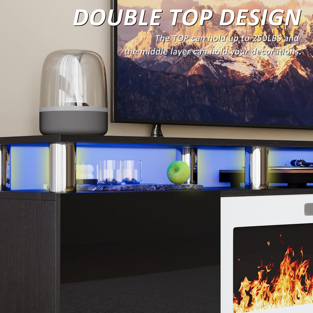 70 Inches for TVs up to 80 Inches TVs with 36'' White Electric Fireplace & Remote, Modern Entertainment Center with