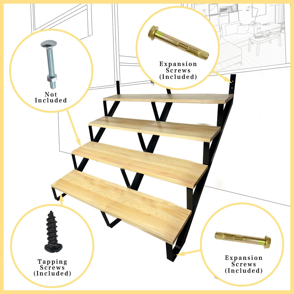 4 Step Metal Stair Step Steel Riser Stringers for 34.7" Height Deck, 3Packs