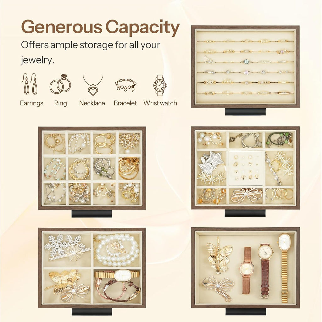 5-Tier Jewelry Box, Wooden Jewelry Organizer with Transparent Window