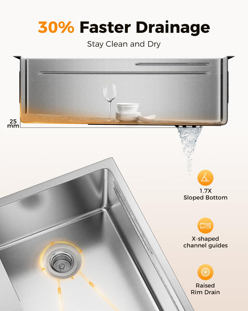 30X22 Drop Sink, 304 Stainless Steel Workstation Sink