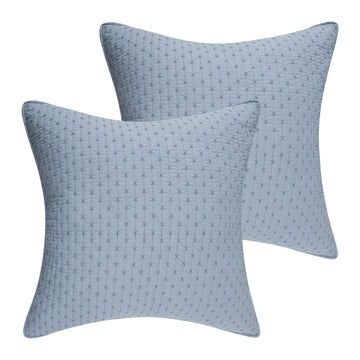 Cross Stitch Chambray - Quilted Euro Shams Set of Two (26 x 26 in.) - Cross Stitched Pattern - Cotton Fabric