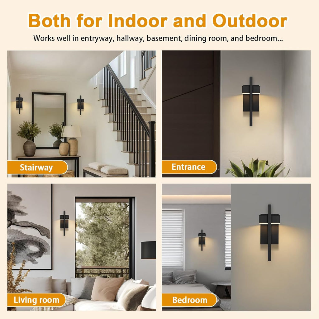 Outdoor Wall Lights Modern Exterior Lighting Fixtures, 3000K Integrated LED Outdoor Wall Sconce Lighting 2 Packs