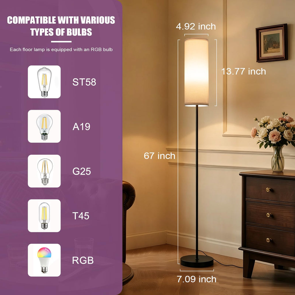 Floor Light Set of 2 - With Remote Corner LED Standing Lamp