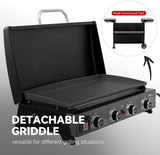 4-Burner Propane Gas Griddle with Removable Cart, Convertible Tabletop Flat Top Grill with Hood for Camping and Backyard