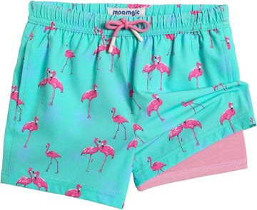 Boys Swim Trunks with Compression Liner Toddler Stretch Swim Shorts