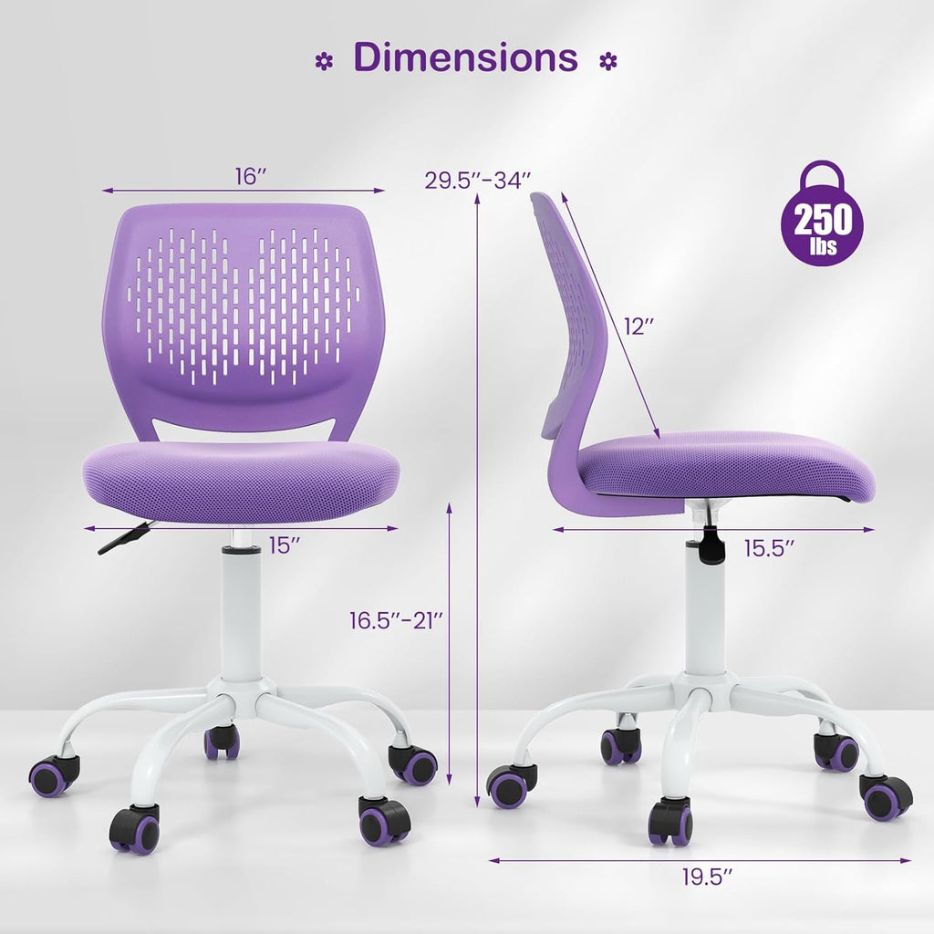 Kids Desk Chair, Adjustable Children Study Chair, Swivel Armless Mesh Task Office Chair, Computer Desk Chair