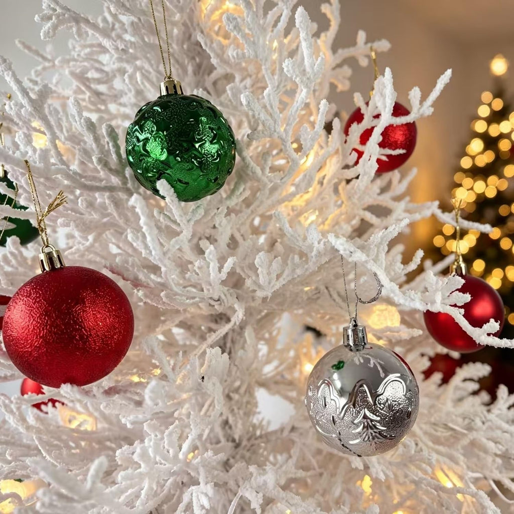 Shatterproof Red Green White Christmas Ornaments Tree Decorations - Set of 30
