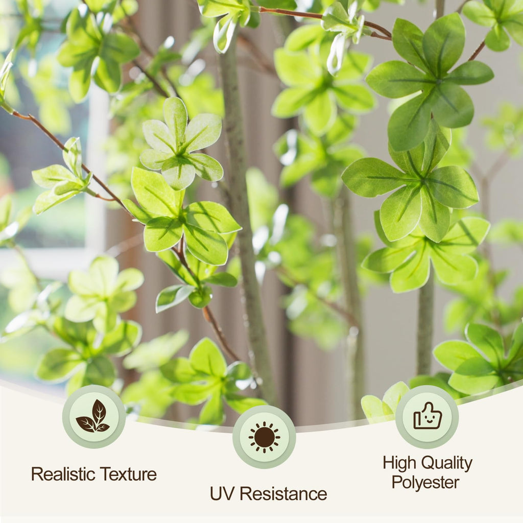 Artificial Enkianthus Tree 6ft Tall Fake Plant with Lifelike Leaves and Trunk - Large Indoor Floor Plant in White Pot