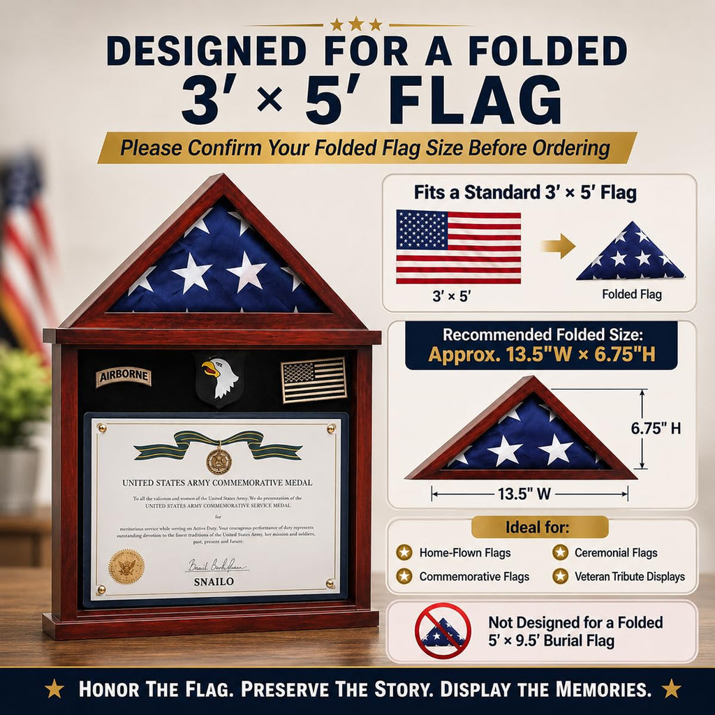 Flag Display Case Military Shadow Box for a Folded Army 3'x5' Flag