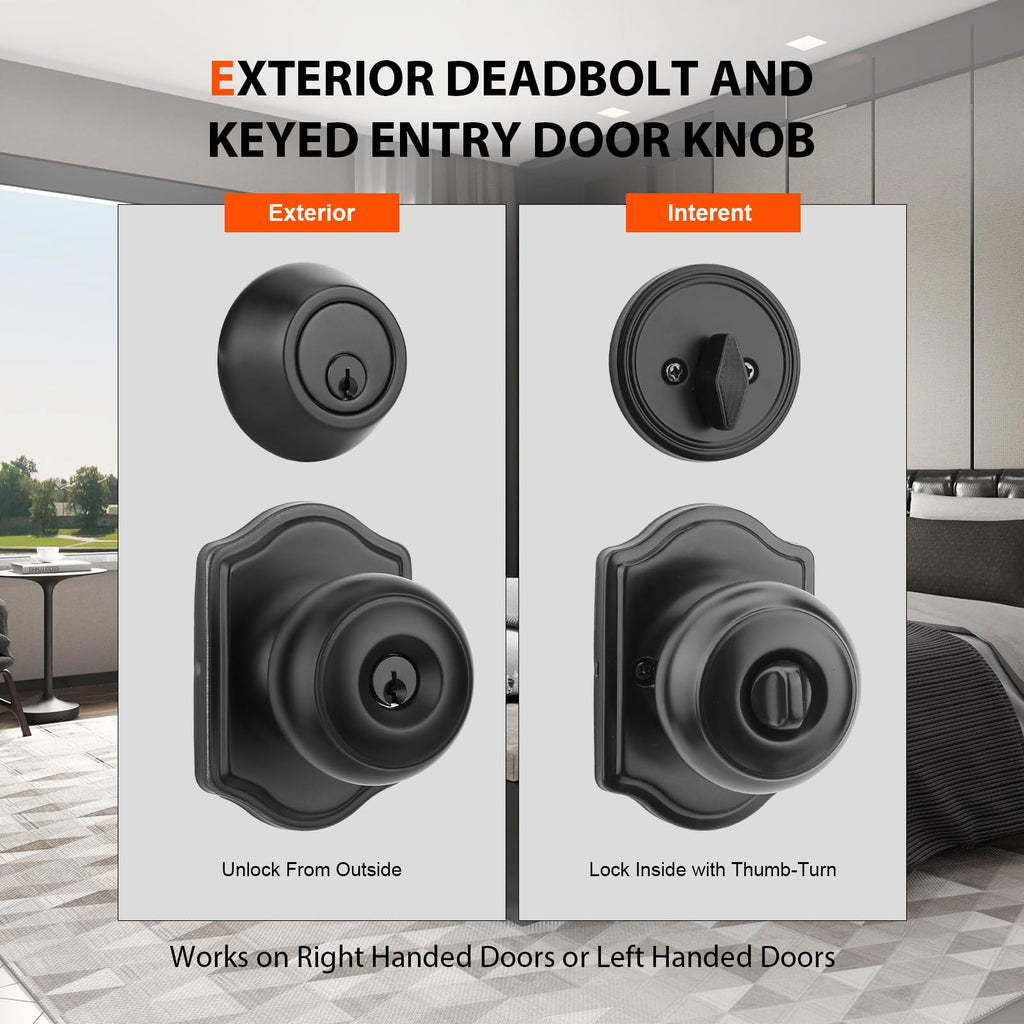 Matte Black Entry Door Locksets with Deadbolt 2 Pack