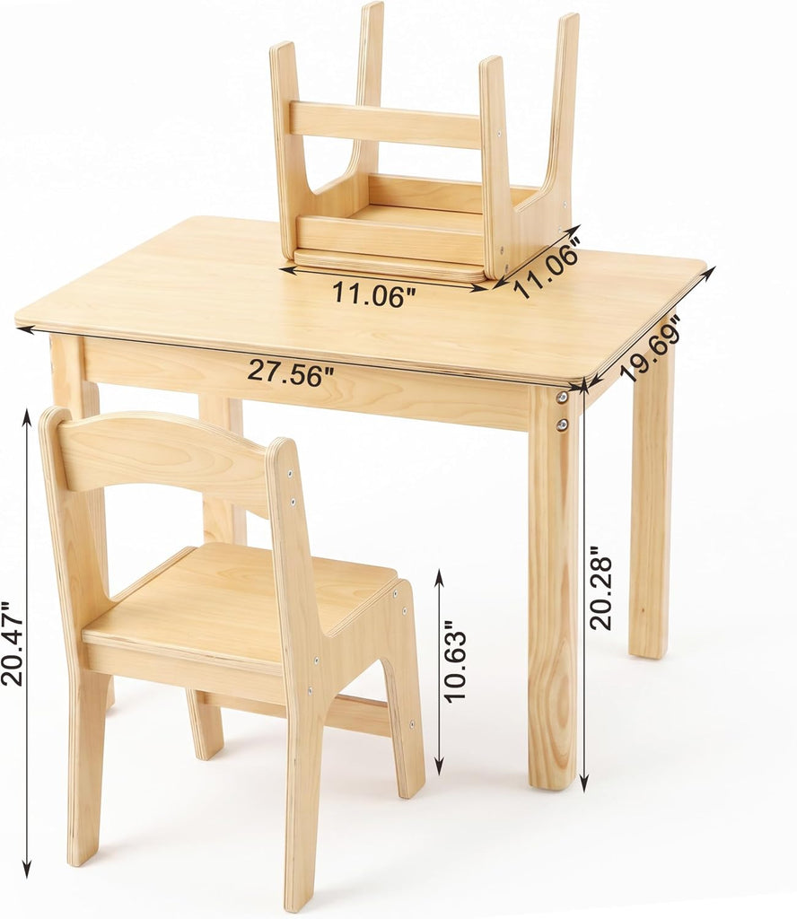 Toddler Table and Chair Set, Premium Solid Wood Montessori Table, Kids Activity Craft Desk with 2 Ergonomic Chairs