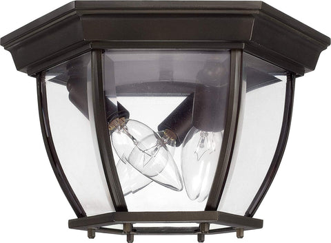 Clear Glass Outdoor Flush Mount Ceiling Light, 3-Light 180 Total Watts, 7" H x 11" W, Old Bronze