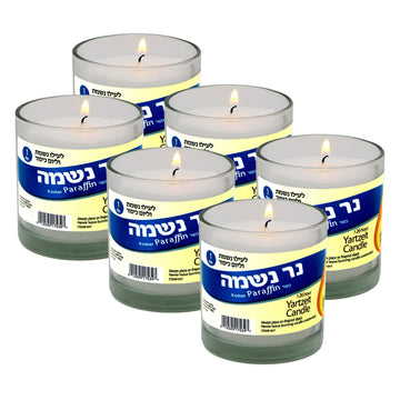 Yahrzeit Memorial Candle 24 Hours Burning Time in Glass Holder- 6 Pack - to Light in Memory of Lost Loved Ones