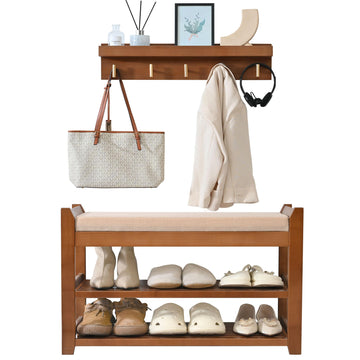 Shoe Rack for Front Door Entrance, 28" Entryway Bench with Coat Rack, Hall Tree Shoe Bench with Storage for Entry