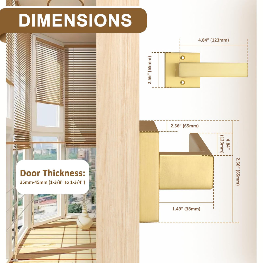 8 Pack Gold Dummy Door Handles,Modern Closet Door Levers,Heavy Duty Interior Non-Turning Handle Reversible for Right