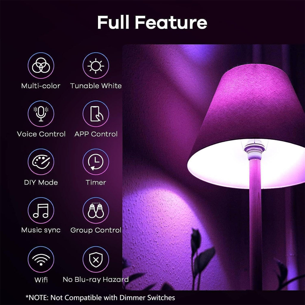 Matter Smart Light Bulb, Smart Bulbs Work with Apple Home, Siri, Alexa, Google Home, SmartThings, Color Changing