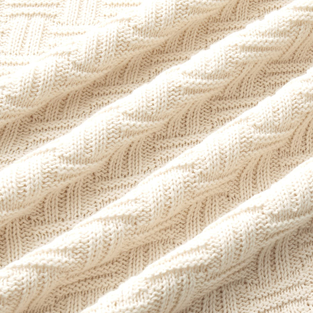 100% Cotton Knitted Throw Blanket 50 x 60 Inches, Ivory White