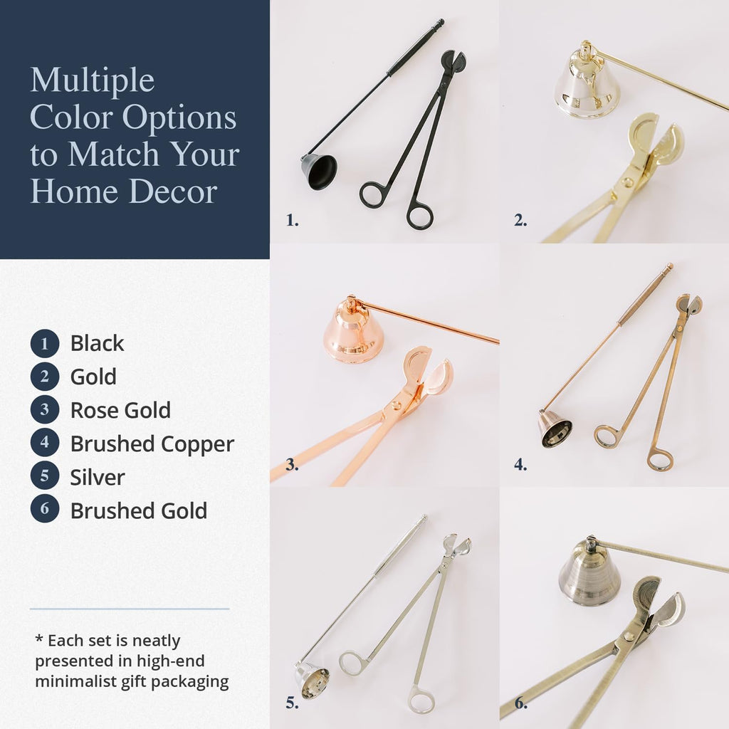 Candle Snuffer and Wick Trimmer Set, Bell Snuffer Gift Box, Stainless Steel Candle Care Accessory Decor, Brushed Gold