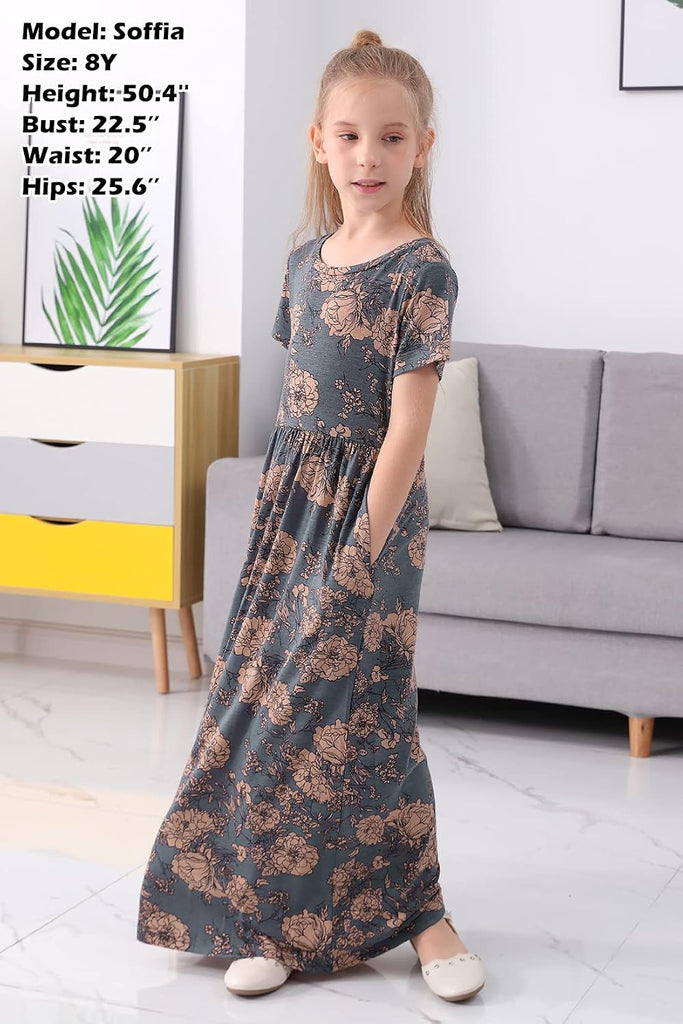Girls Modest Casual Maxi Dress with Pockets
