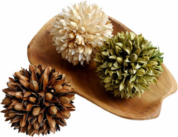 3.5inch Decorative Balls Bowl/Tray &Floral Orb/Ball with Dried Potpourri, Artificial Decorative Balls for Vase Bowl - Set of 3