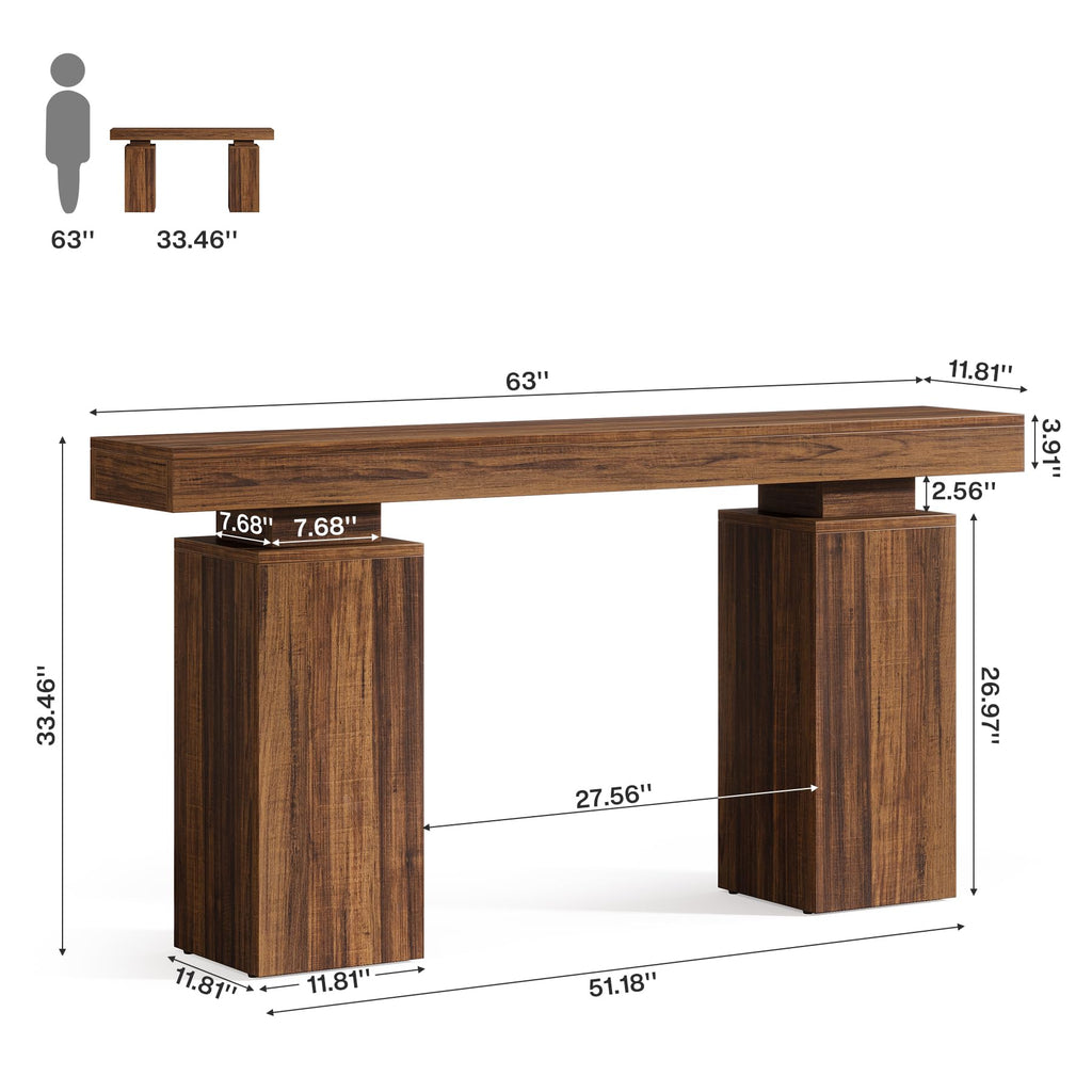 63-in Long Console Table, Farmhouse Entryway Table(Rustic Brown)