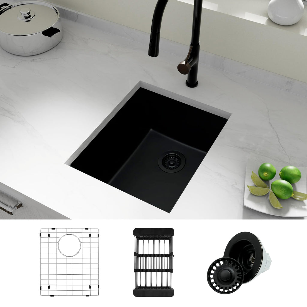 Black, 17 Inch Granite Composite Undermount Sink