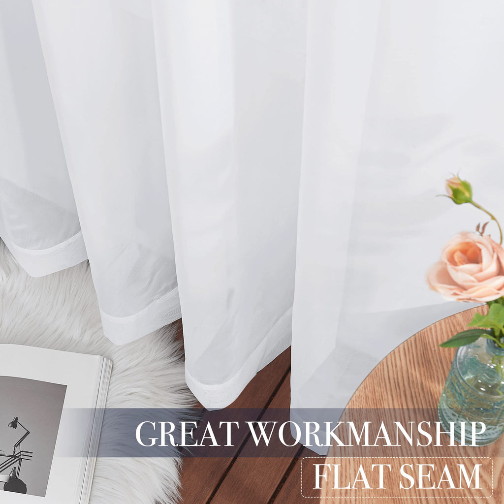 Extra Wide White Voile Sheer Curtain for Sliding Glass Door, Rod Pocket Soft & Elegant Curtain Drape Room Divider