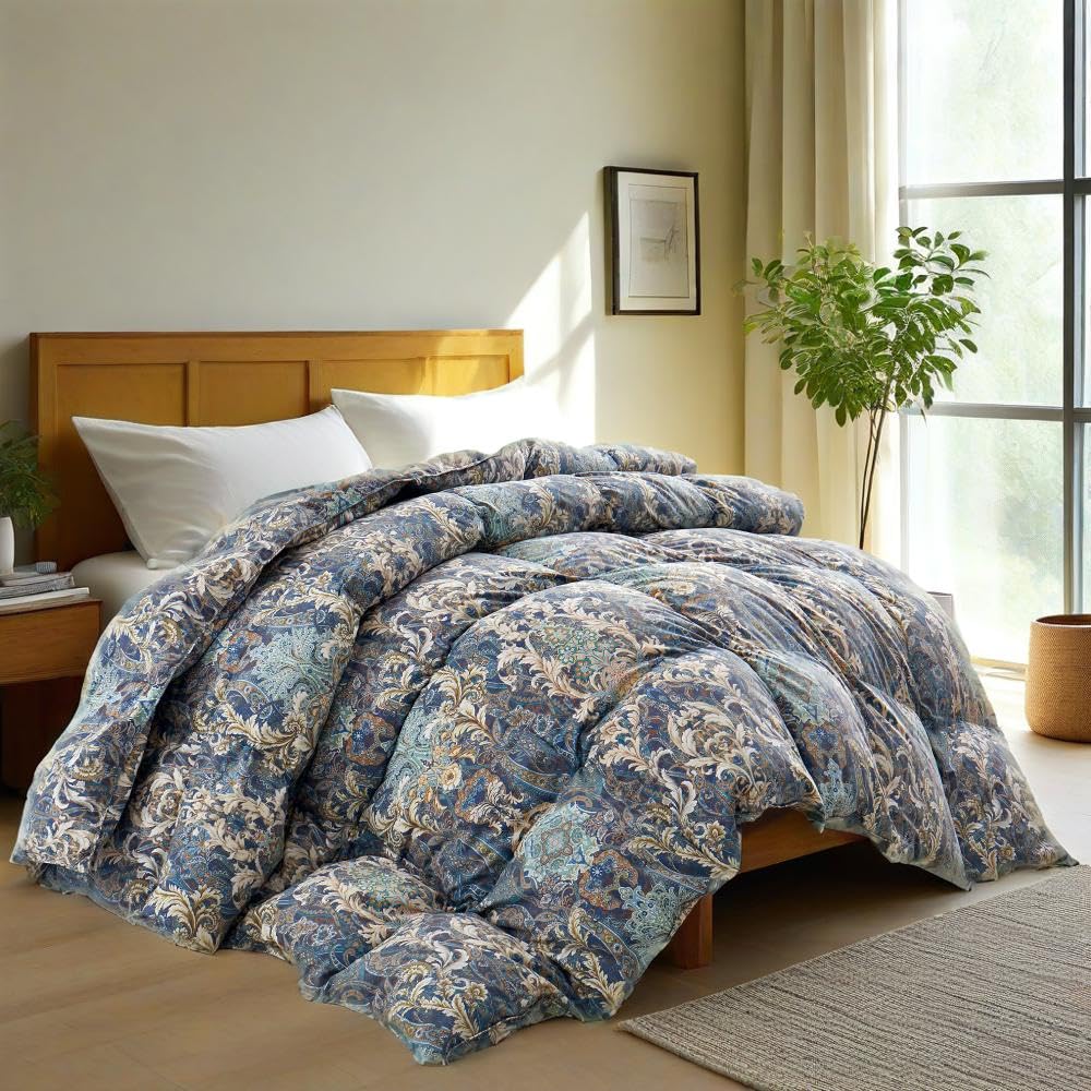 California King Size Down Comforter with Paisley Floral- All Season Ultra Soft Goose Feather Fiber, Luxury Vintage