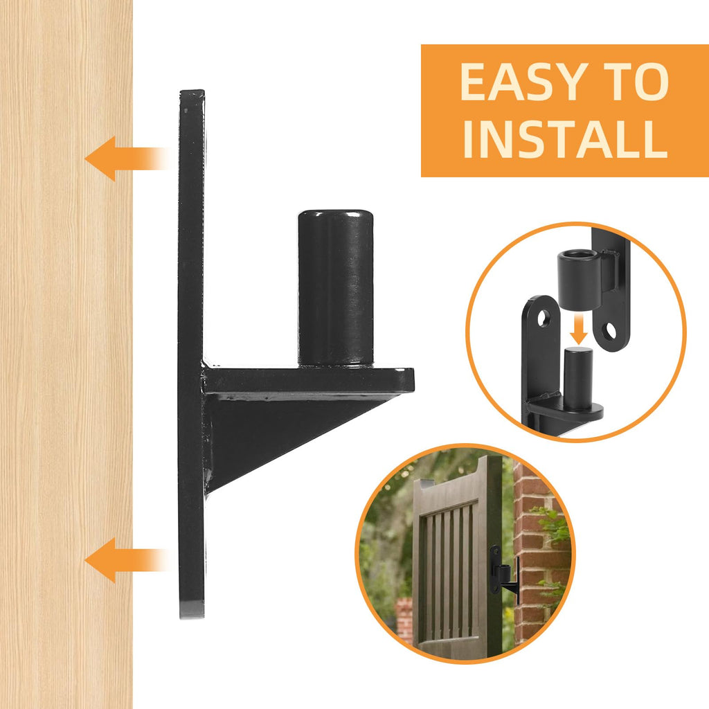Wall Mount Gate Hinges, 2 Pairs Heavy Duty Fence Gate Hinges 5/8'' Pin Fence Post Hinge Set for Wooden or Concrete
