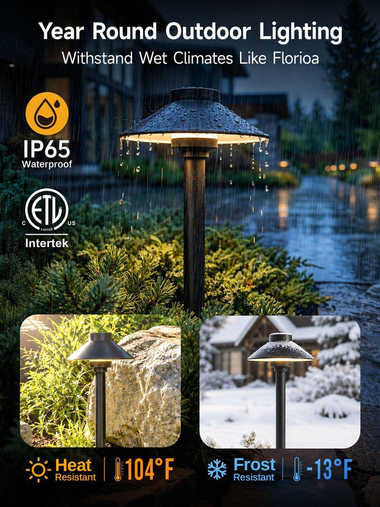 Solid Brass Low Voltage Hat-Top Path Light, Black, G4 2700K 4Pk